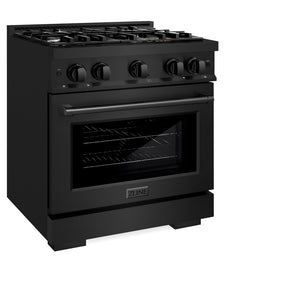 ZLINE 30 in. 4.2 cu. ft. Select Dual Fuel Range with 4 Burner Gas Cooktop and Electric Convection Oven in Black Stainless Steel (HDRB-30) side, closed.