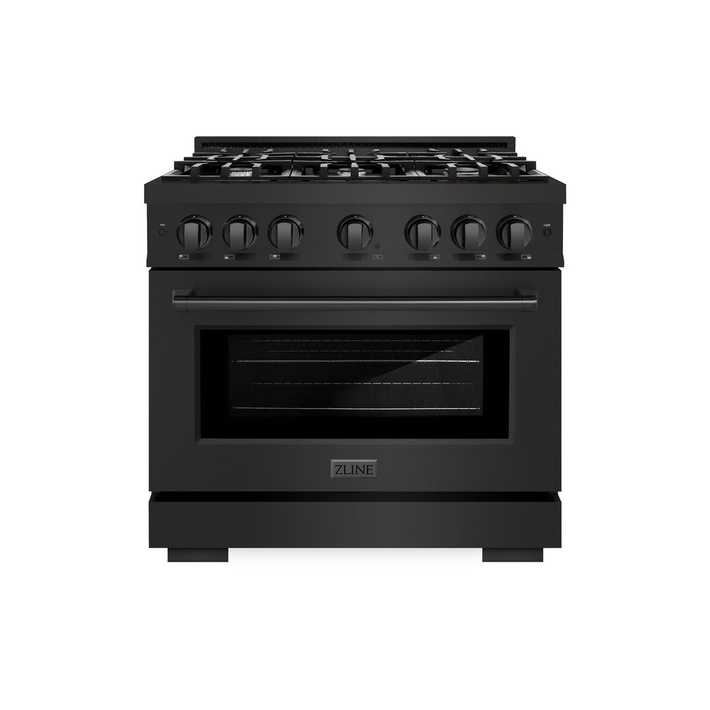 ZLINE 36 in. 5.2 cu. ft. Select Dual Fuel Range with 6 Burner Gas Cooktop and Electric Convection Oven in Black Stainless Steel (HDRB-36) front.