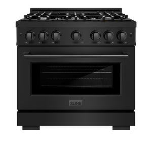 ZLINE 36 in. 5.2 cu. ft. Select Dual Fuel Range with 6 Burner Gas Cooktop and Electric Convection Oven in Black Stainless Steel (HDRB-36) front, closed.