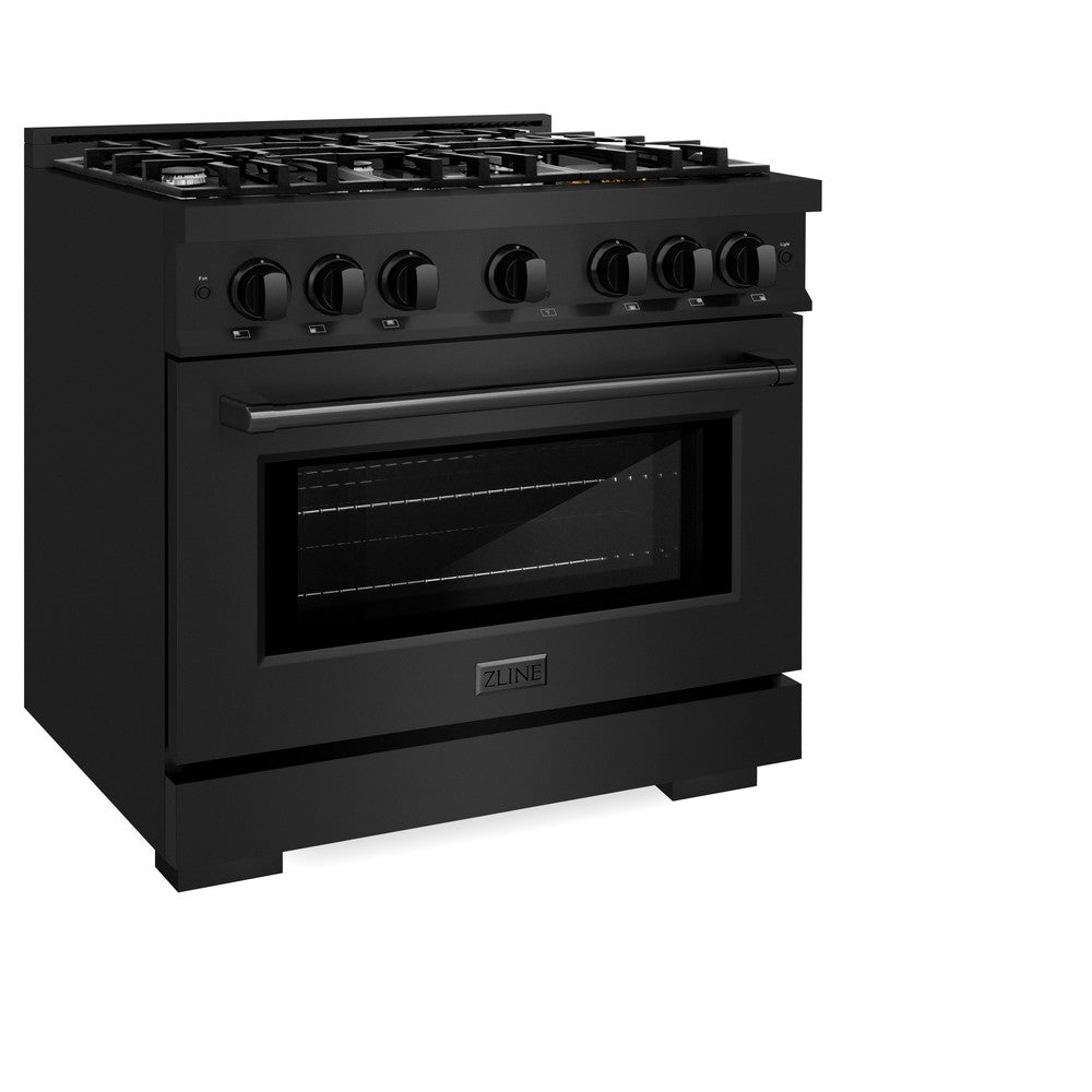 ZLINE 36 in. 5.2 cu. ft. Select Dual Fuel Range with 6 Burner Gas Cooktop and Electric Convection Oven in Black Stainless Steel (HDRB-36) side, closed.