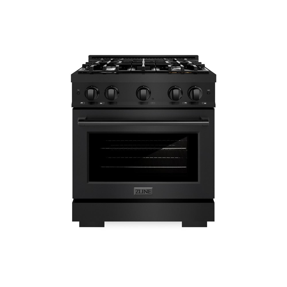 ZLINE 30 in. 4.2 cu. ft. Select Gas Range with 4 Burner Cooktop and Convection Gas Oven in Black Stainless Steel (HGRB-30) front.