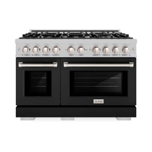 ZLINE 48 in. 6.7 cu. ft. Select Double Oven Dual Fuel Range with 8 Burner Gas Cooktop in Satin Stainless Steel with Black Matte Doors (HDRS-BLM-48)