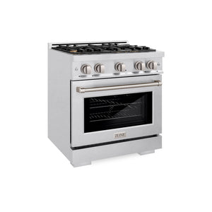 ZLINE 30 in. 4.2 cu. ft. Select Dual Fuel Range with Gas Cooktop and Electric Convection Oven in Satin Stainless Steel with 4 Brass Burners (HDRS-BR-30) side.