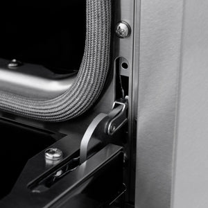 ZLINE 36 in. 5.2 cu. ft. Select Dual Fuel Range with Gas Cooktop and Electric Convection Oven in Satin Stainless Steel with 6 Brass Burners (HDRS-BR-36) StayPut oven door hinge.