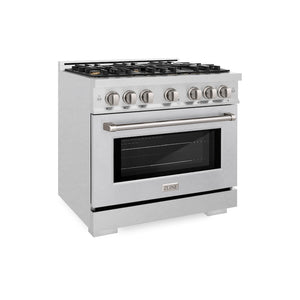 ZLINE 36 in. 5.2 cu. ft. Select Dual Fuel Range with Gas Cooktop and Electric Convection Oven in Satin Stainless Steel with 6 Brass Burners (HDRS-BR-36) side.