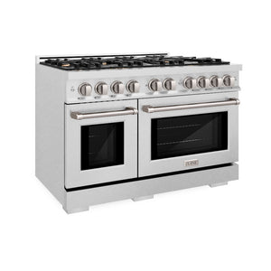 ZLINE 48 in. 6.7 cu. ft. Select Double Oven Dual Fuel Range in Satin Stainless Steel with 8 Brass Burners (HDRS-BR-48) side.