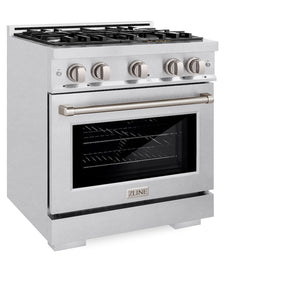ZLINE 30 in. 4.2 cu. ft. Select Dual Fuel Range with 4 Burner Gas Cooktop and Electric Convection Oven in Satin Stainless Steel (HDRS-30) side, oven closed.