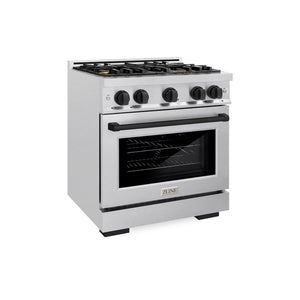 ZLINE Autograph Edition 30 in. 4.2 cu. ft. Select Dual Fuel Range with 4 Burner Gas Cooktop and Electric Convection Oven in Satin Stainless Steel with Matte Black Accents (HDRSZ-30-MB) side.