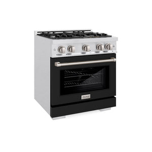 ZLINE 30 in. 4.2 cu. ft. Select Gas Range with 4 Burner Cooktop and Convection Gas Oven in Satin Stainless Steel with Black Matte Door (HGRS-BLM-30) side.