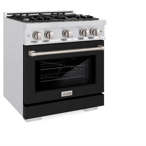 ZLINE 30 in. 4.2 cu. ft. Select Gas Range with 4 Burner Cooktop and Convection Gas Oven in Satin Stainless Steel with Black Matte Door (HGRS-BLM-30) side, oven closed.