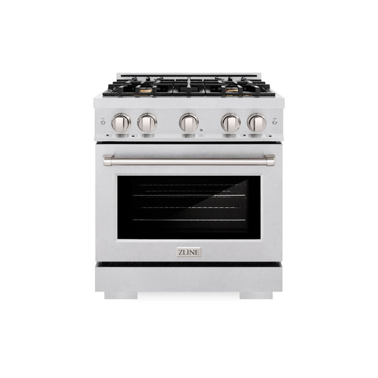 ZLINE 30 in. 4.2 cu. ft. Select Gas Range with Convection Gas Oven in Satin Stainless Steel with 4 Brass Burners (HGRS-BR-30) front.