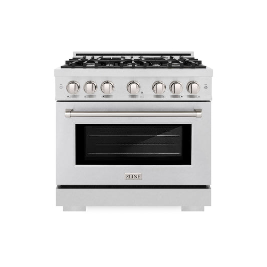 ZLINE 36 in. 5.2 cu. ft. Select Gas Range with 6 Burner Cooktop and Convection Gas Oven in Satin Stainless Steel (HGRS-36) front.