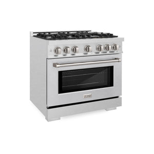 ZLINE 36 in. 5.2 cu. ft. Select Gas Range with 6 Burner Cooktop and Convection Gas Oven in Satin Stainless Steel (HGRS-36) side.
