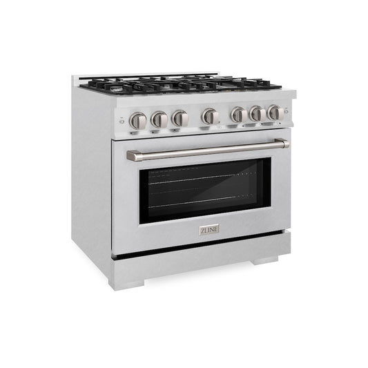 ZLINE 36 in. 5.2 cu. ft. Select Gas Range with 6 Burner Cooktop and Convection Gas Oven in Satin Stainless Steel (HGRS-36) side.