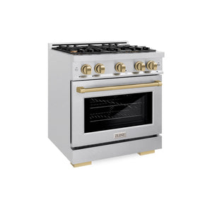 ZLINE Autograph Edition 30 in. 4.2 cu. ft. Select Gas Range with 4 Burner Cooktop and Convection Gas Oven in Satin Stainless Steel and Champagne Bronze Accents (HGRSZ-30-CB) side.