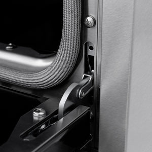 ZLINE Autograph Edition 48 in. 6.7 cu. ft. Select Double Oven Dual Fuel Range with 8 Burner Gas Cooktop in Satin Stainless Steel with White Matte Doors and Polished Gold Accents (HDRSZ-WM-48-G) StayPut oven door hinge.