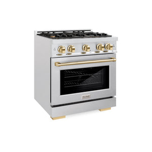 ZLINE Autograph Edition 30 in. 4.2 cu. ft. Select Gas Range with 4 Burner Cooktop and Convection Gas Oven in Satin Stainless Steel and Polished Gold Accents (HGRSZ-30-G) side.