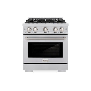 ZLINE 30 in. 4.2 cu. ft. Select Dual Fuel Range with 4 Burner Gas Cooktop and Electric Convection Oven in Stainless Steel (HDR30) front, oven closed.