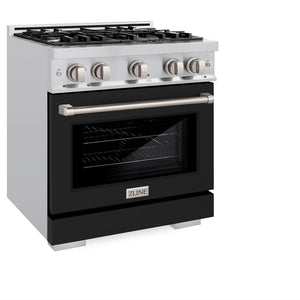 ZLINE 30 in. 4.2 cu. ft. Select Gas Range with 4 Burner Cooktop and Convection Gas Oven in Stainless Steel with Black Matte Door (HGR-BLM-30) side, closed.