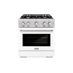 ZLINE 30 in. 4.2 cu. ft. Select Gas Range with 4 Burner Cooktop and Convection Gas Oven in Stainless Steel with White Matte Door (HGR-WM-30) front, oven closed.