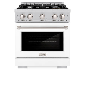 ZLINE 30 in. 4.2 cu. ft. Select Gas Range with 4 Burner Cooktop and Convection Gas Oven in Stainless Steel with White Matte Door (HGR-WM-30) front, oven closed.