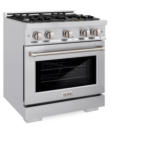 ZLINE 30 in. 4.2 cu. ft. Select Gas Range with 4 Burner Cooktop and Convection Gas Oven in Stainless Steel (HGR30) side, closed.