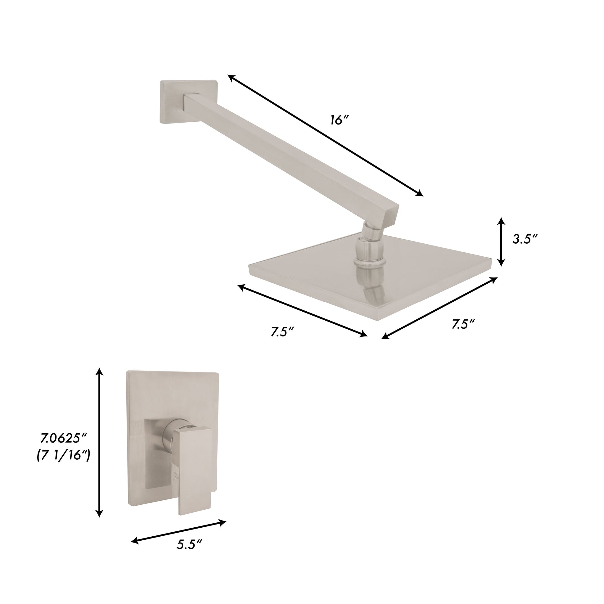 ZLINE Bliss Shower Faucet in Brushed Nickel (BLS-SHF-BN) dimensional diagram.