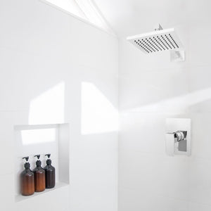 ZLINE Bliss Rainfall Shower Faucet in Chrome (BLS-SHF-CH) in a luxury bathroom.