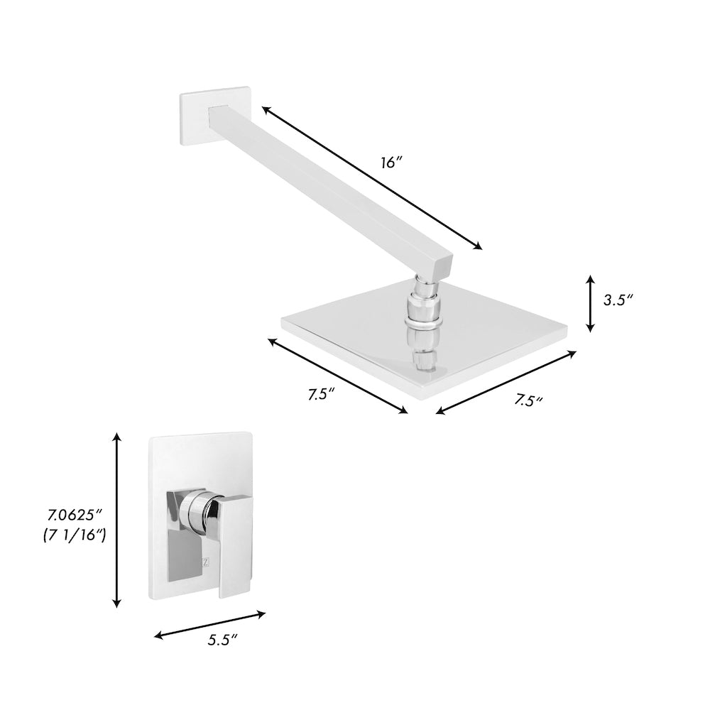 ZLINE Bliss Rainfall Shower Faucet in Chrome (BLS-SHF-CH) dimensional diagram.