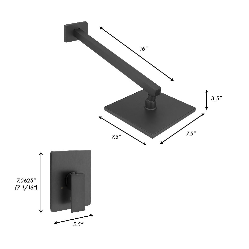 ZLINE Bliss Rainfall Shower Faucet in Gun Metal (BLS-SHF-GM) dimensional diagram.