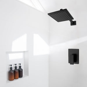 ZLINE Bliss Rainfall Shower Faucet in Matte Black (BLS-SHF-MB) in a luxury bathroom.