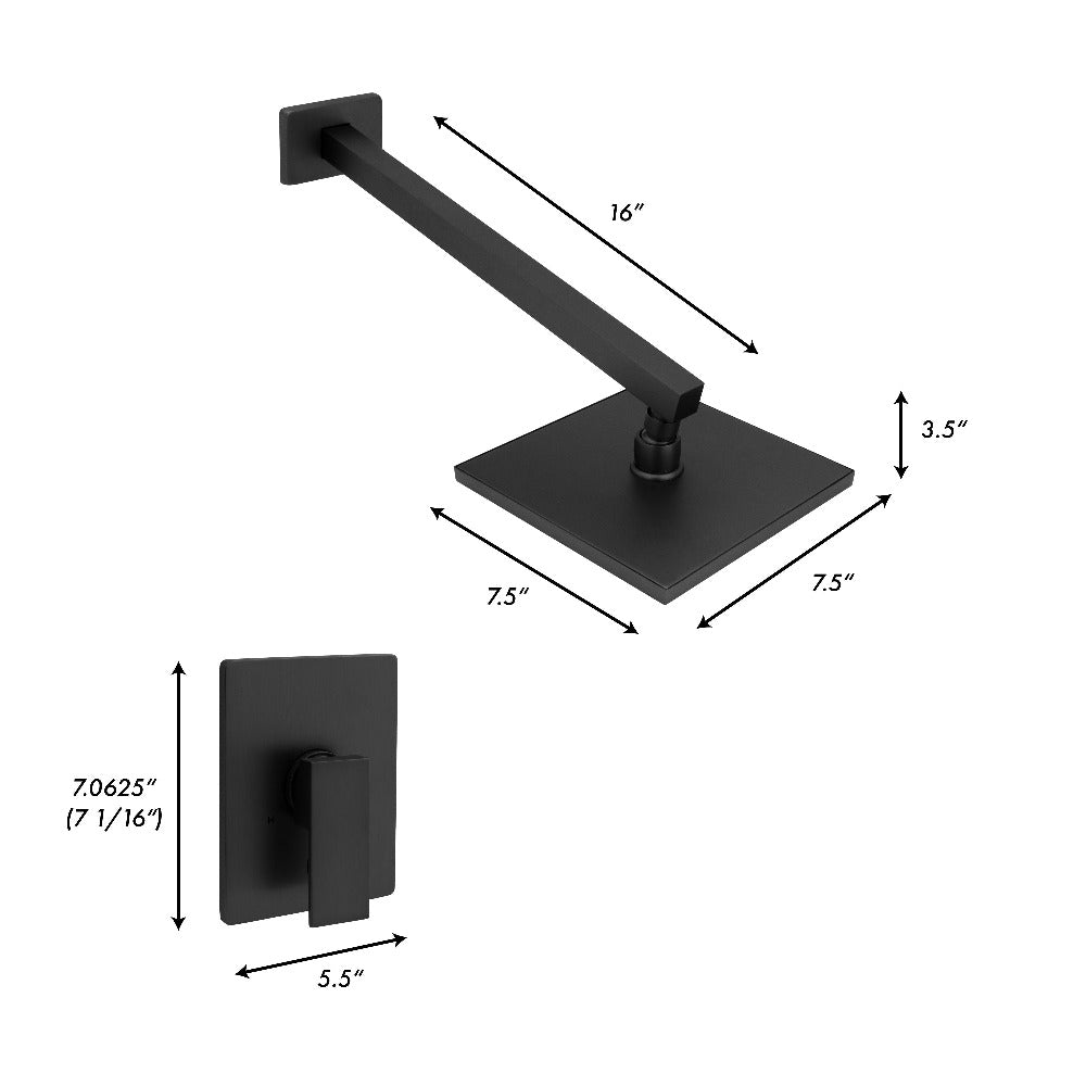 ZLINE Bliss Shower Faucet in Matte Black (BLS-SHF-MB) dimensional diagram.