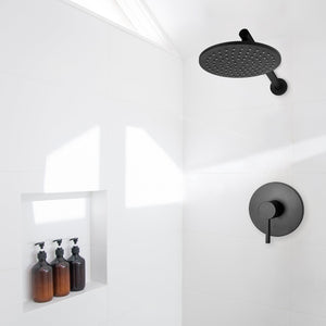 ZLINE El Dorado Rain Shower Faucet in Matte Black (ELD-SHF-MB) in a luxury bathroom.