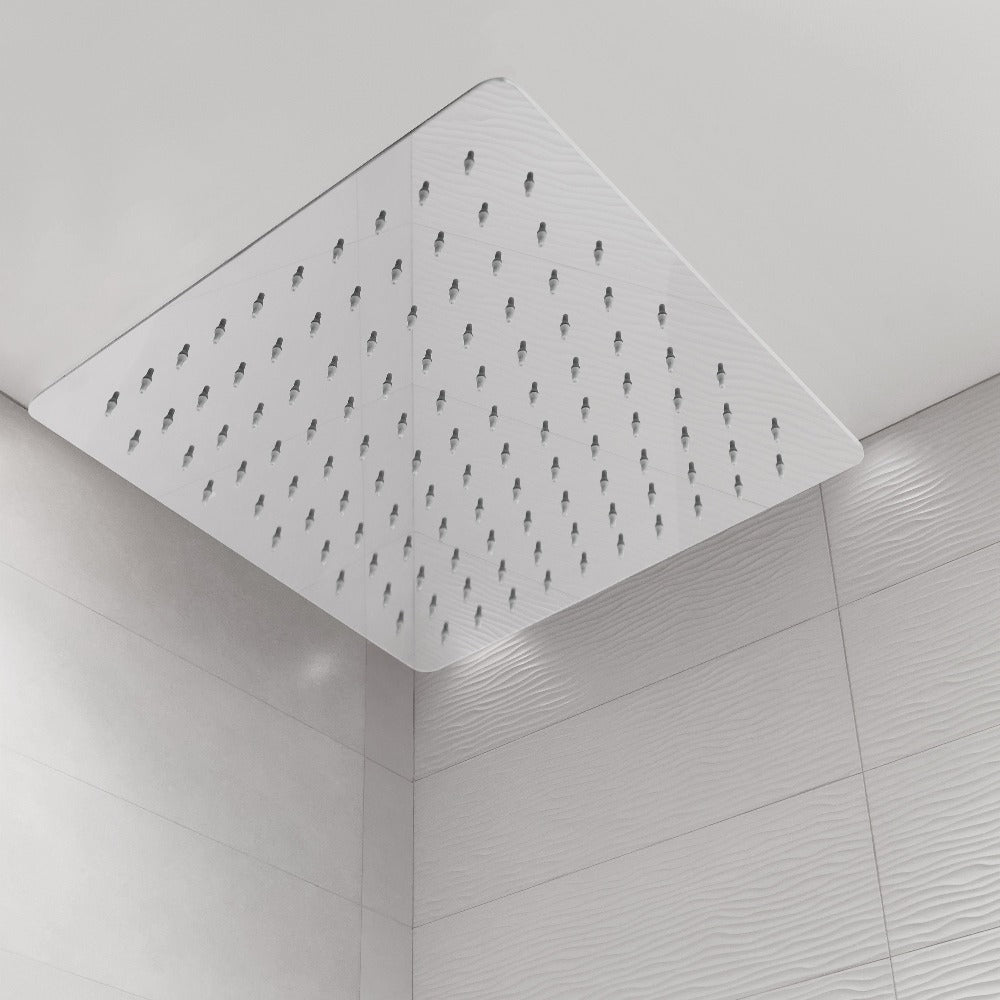 ZLINE Bliss 16 in. Rainfall Shower Head in Chrome (BLS-H16-CH) in a luxury bathroom.