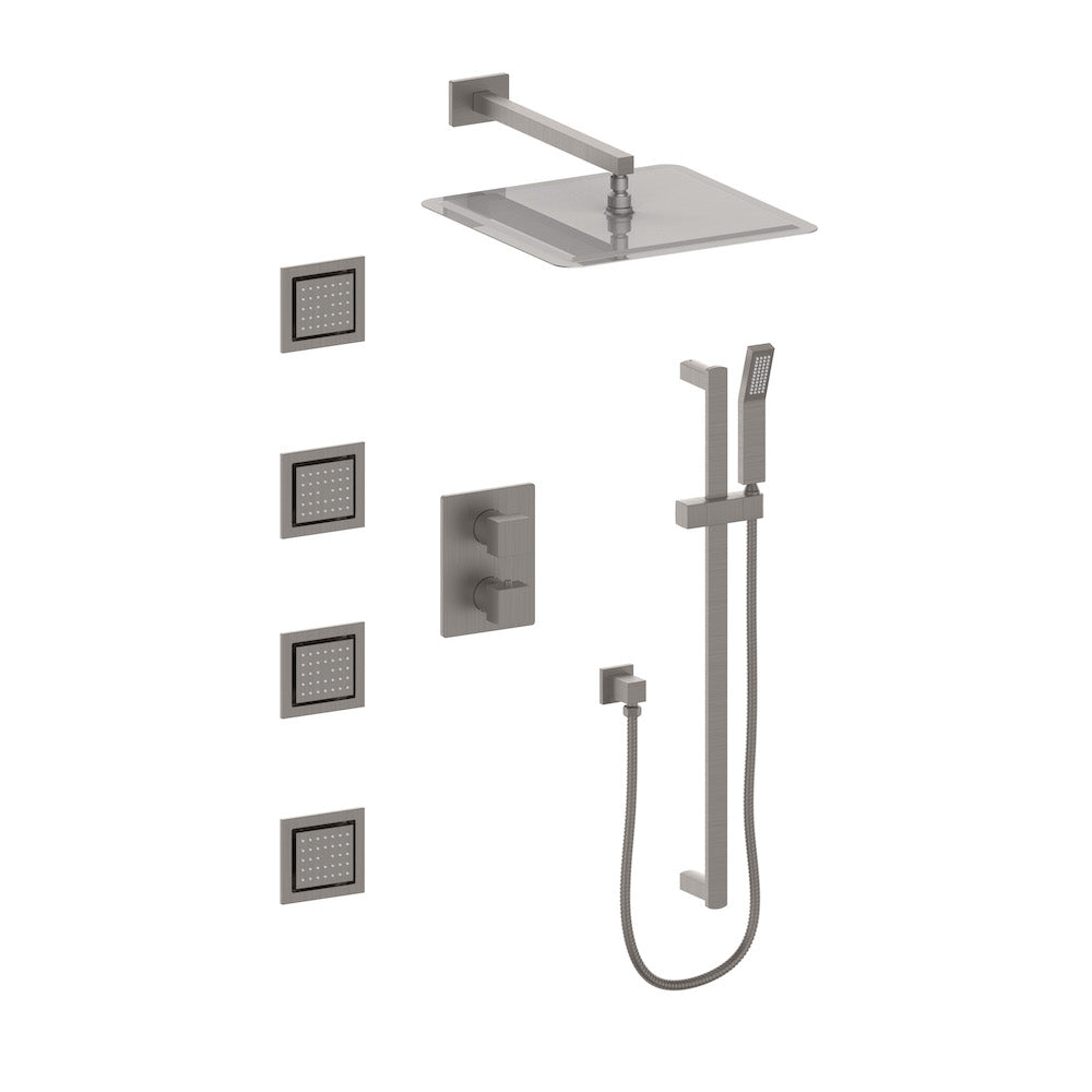 Crystal Bay Thermostatic Shower with Body Jets in Brushed Nickel