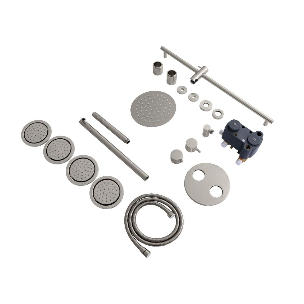 Z Line Shower System Emerald Bay Thermostatic Shower with Body Jets in Brushed Nickel (EMBY ...