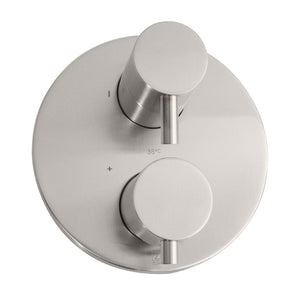 ZLINE Emerald Bay Thermostatic Shower System in Brushed Nickel (EMBY-SHS-T2-BN) close-up detail, knobs.