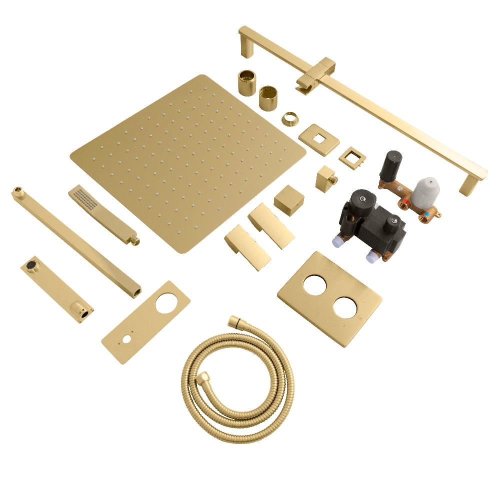 ZLINE Bliss Shower System with 16" Oversized Shower Head in Champagne Bronze (BLS-SHS16-CB) detail, included shower components.