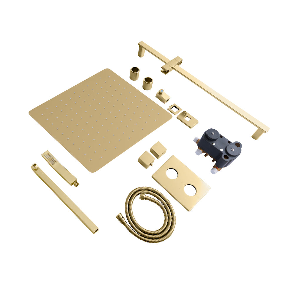 ZLINE Crystal Bay Thermostatic Shower System in Champagne Bronze (CBY-SHS-T2-CB) detail, shower system components separated.