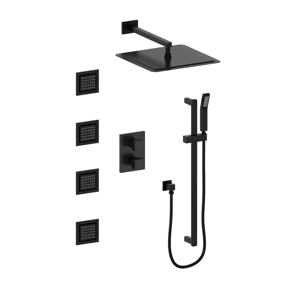 ZLINE Autograph Edition Crystal Bay Thermostatic Shower System with Body Jets in Matte Black (CBY-SHS-T3-MB) main image.