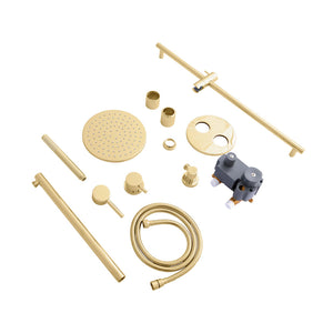 ZLINE Autograph Edition El Dorado Rainfall Shower System in Polished Gold (ELD-SHS-PG) components.