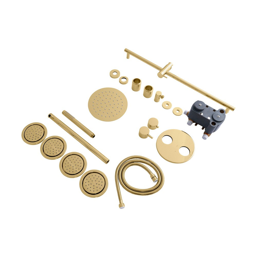 Emerald Bay Thermostatic Shower with Body Jets in Polished Gold