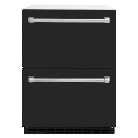 ZLINE 24 in. Touchstone 168 Can Outdoor-Rated Dual Refrigerator Drawer with Black Matte Doors (RDSO-BLM-24) main image.