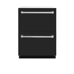 ZLINE 24 in. Touchstone 168 Can Outdoor-Rated Dual Refrigerator Drawer with Black Matte Doors (RDSO-BLM-24) front, closed.