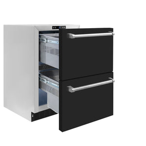 ZLINE 24 in. Touchstone 168 Can Outdoor-Rated Dual Refrigerator Drawer with Black Matte Doors (RDSO-BLM-24)