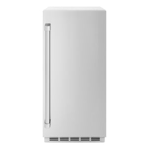 ZLINE 15 in. Touchstone Clear Cube Ice Maker with Drain Pump and Solid Stainless Steel Door (ICCD-ST-15) front, closed.