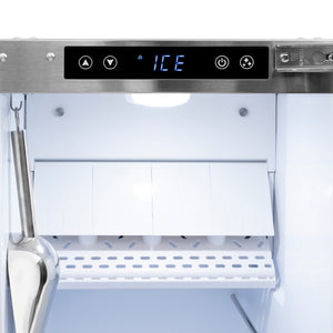 ZLINE 15 in. Touchstone Gourmet Ice Maker with Drain Pump and Black Matte Door (IGMD-BLM-15) close-up detail, touch control panel and display.