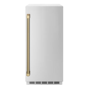 ZLINE Autograph Edition 15 in. Touchstone Gourmet Ice Maker with Drain Pump and Solid Stainless Steel Door with Champagne Bronze Helix Handle (IGMDZ-ST-15-KCB)