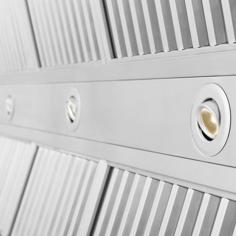 ZLINE 58 in. Ducted Wall Mount Range Hood Insert in Stainless Steel (721-58) built-in lighting.