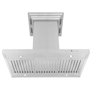 ZLINE 42 in. CrownSound™ Ducted Vent Island Mount Range Hood in Stainless Steel with Built-in Bluetooth Speakers (GL2iCRN-BT-42) front, under.